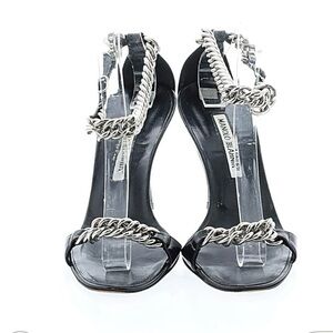 Manolo Blahnik Black Heels with Silver Chain Detail